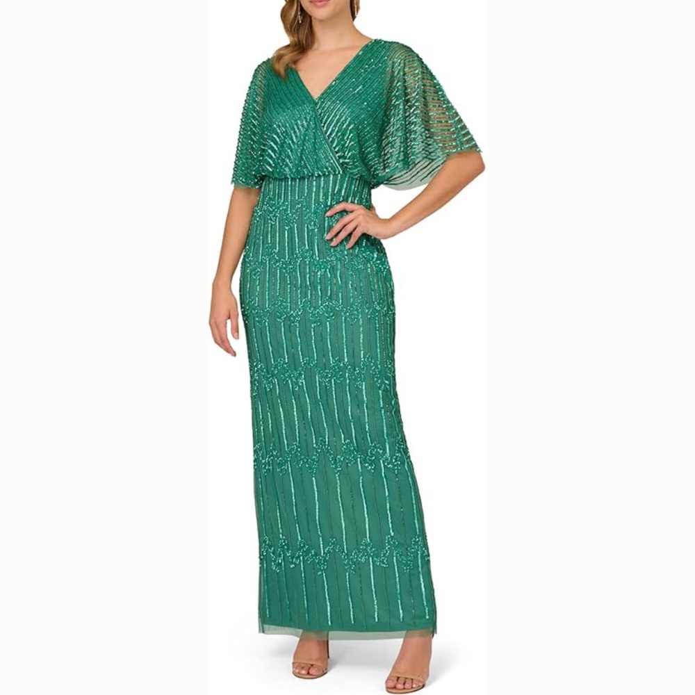 Adrianna‎ Papell - Blouson Beaded Surplice Gown